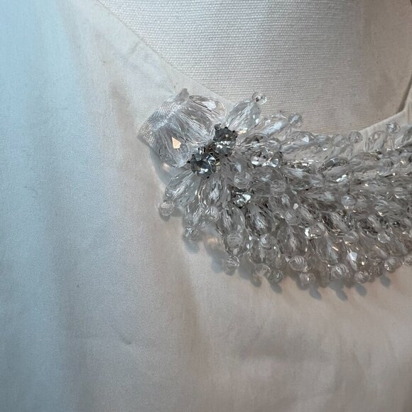 Zara Basic White Sleeveless Wrap top with beaded collar, Size Medium - Picture 3 of 13